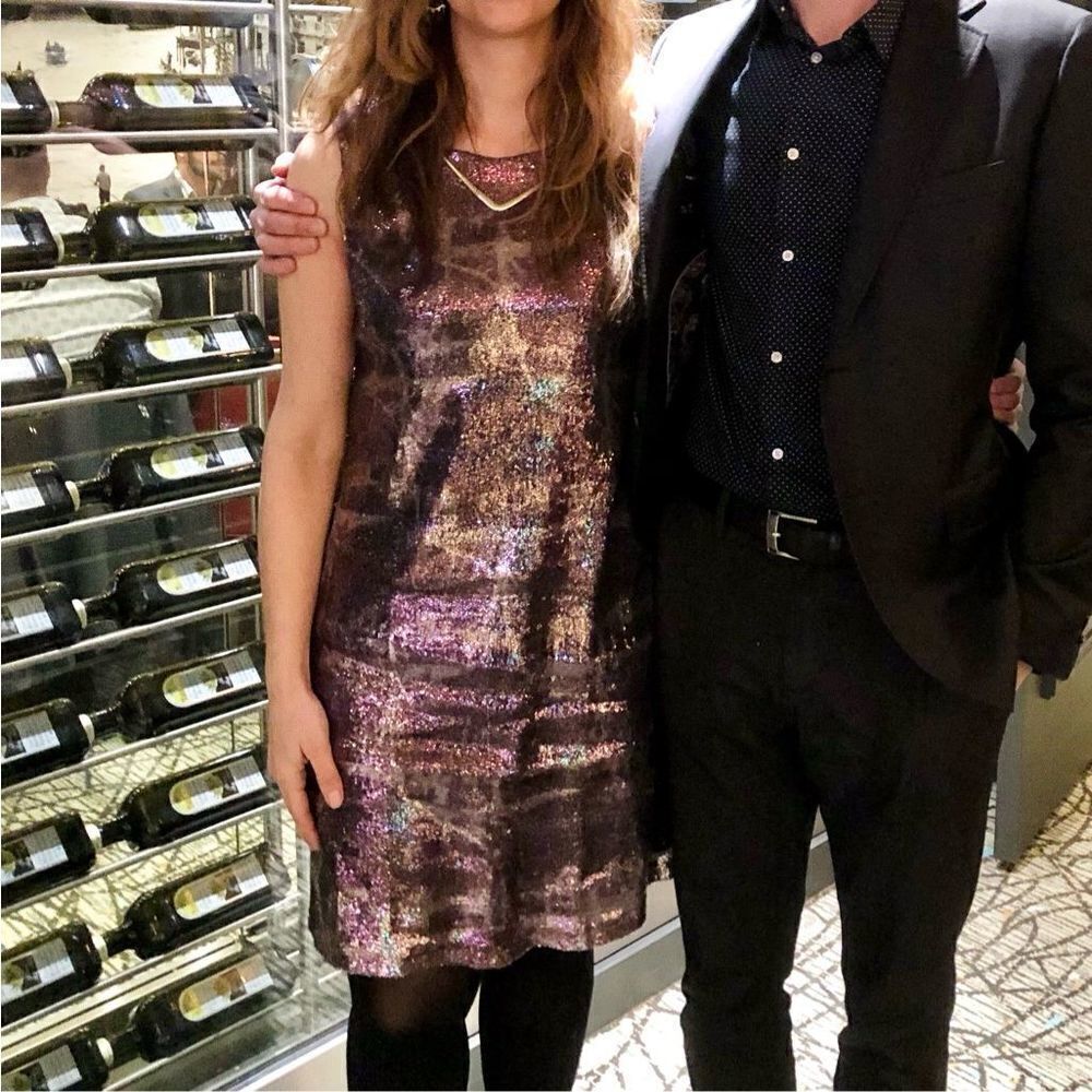 Linea DOMANI‎ Sequin Animal Print Purple Sleeveless Dress Sz 8 / 10